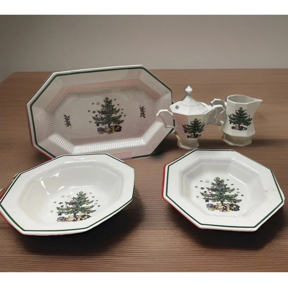 Nikko Christmastime 5pc Completer Set Oval Platter Vegetable Bowl Sugar Creamer